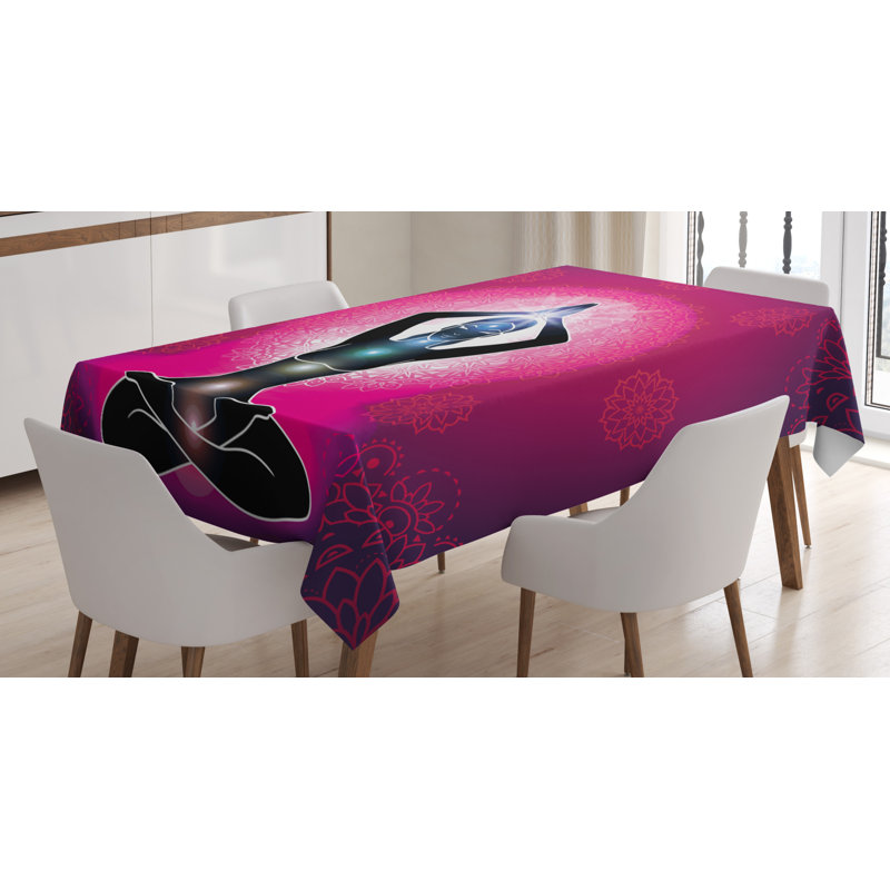 East Urban Home Ambesonne Chakra Tablecloth Maroon Silhouette Of A Yoga Woman With Cores With Neon Featured Bohemian Design Rectangular Table Cover For Dining Room Kitchen Decor 52 X 70 Pink Black