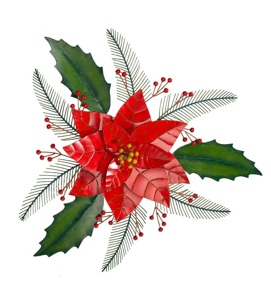 Wind & Weather Handcrafted Indoor/Outdoor Metal Poinsettia and Holly Wall  Décor | Wayfair
