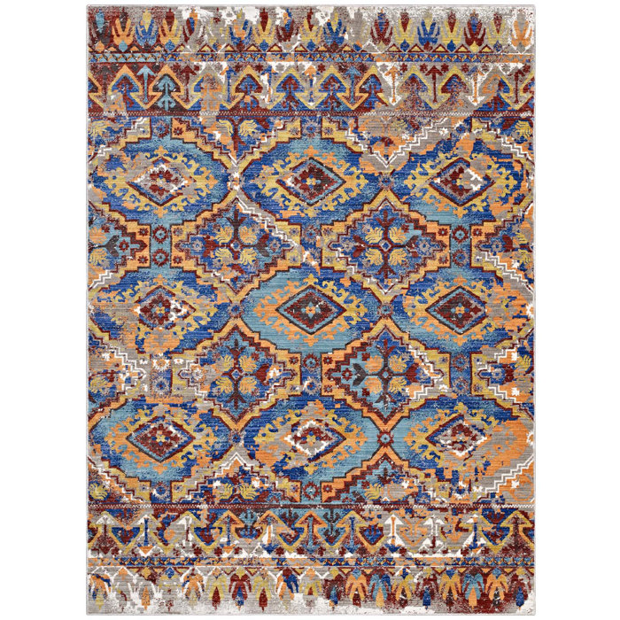 Loch Southwestern Aztec Red Blue Area Rug