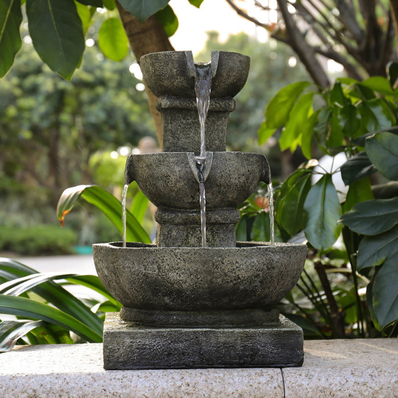 Buy 33"H Garden Fountain Outdoor Clearance With LED Lights And Pump Indoor Modern Cascading Floor Standing Fountains For Garden Enterway Deck Patio Porch Yard And Home Art Decor Brown