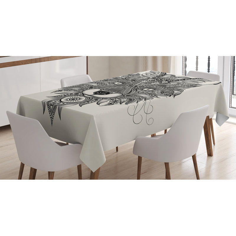 East Urban Home Ambesonne Celtic Tablecloth Sharp Eyed Fox Head Portrait Mask Celtic Pattern Style Image Rectangular Table Cover For Dining Room Kitchen Decor 52 X 70 Black Ecru Wayfair