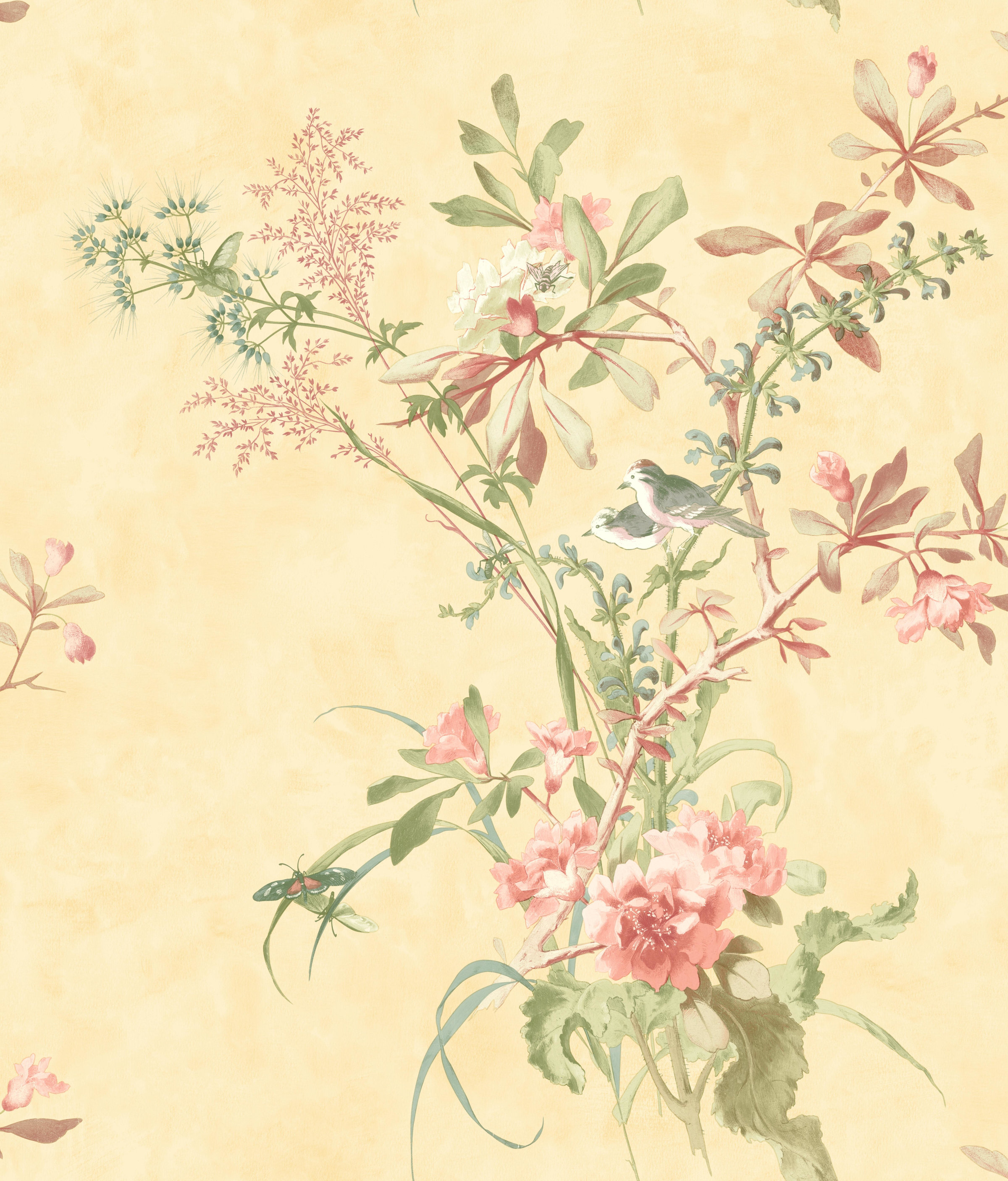 Removable Water-Activated Wallpaper Botanical Wildflowers Summer Flowers Floral