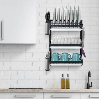 Featured image of post Wall Mounted Dish Rack Cabinet / Kaiying kitchen towel hook, self adhesive dish towel holder for kitchen cabinet door, push.
