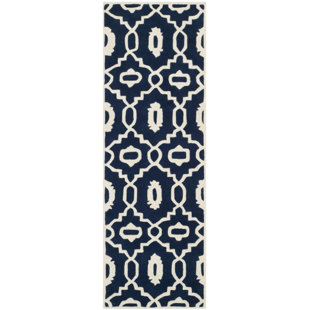 Wilkin Moroccan Hand-Tufted Wool Dark Blue/Ivory Area Rug by