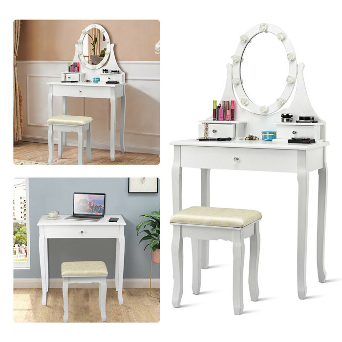 Astoria Grand Narelle 3 Drawer Makeup Vanity Set With Mirror