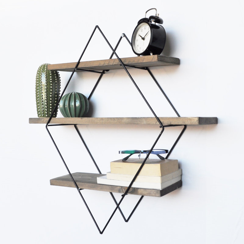 Brayden Studio Kossowski Handmade Solid Wood Metal Wire Wall Shelf