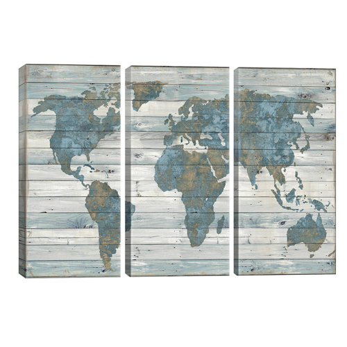'World Map on Wood' Graphic Art Multi-Piece Image on Wrapped Canvas Longshore Tides Size: 101.6cm H x 152.4cm W x 3.81cm D