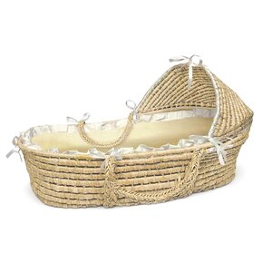 Hooded Moses Basket with Gingham Bedding