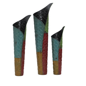 Zaqaria 3 Piece Embossed Metal Patchwork Lily Vases Set
