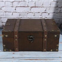 wood PAIR 2 Map Design Treasure Chest Style Trinket Boxes 