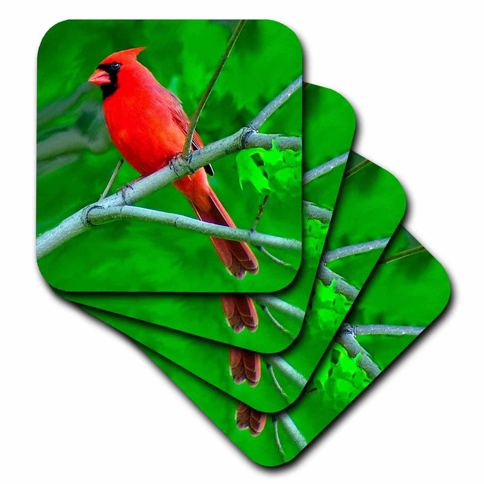 set of 4 Ceramic Tile Coasters Red Cardinal cst_4442_3 3dRose Birds 