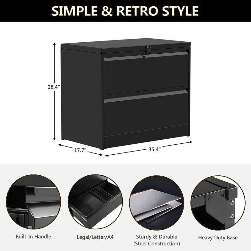 Latitude Run 2 Drawer Heavy Duty Metal Lateral File Cabinet Filing Cabinet With Lock Black White Wayfair Ca