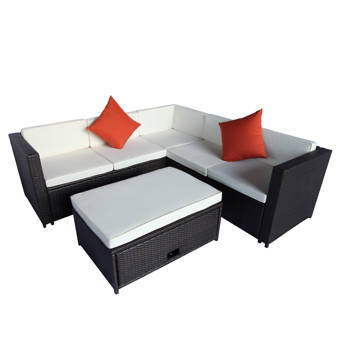 Latitude Run Aase Outdoor L Shape 4 Piece Rattan Sectional Seating Group With Cushions Wayfair