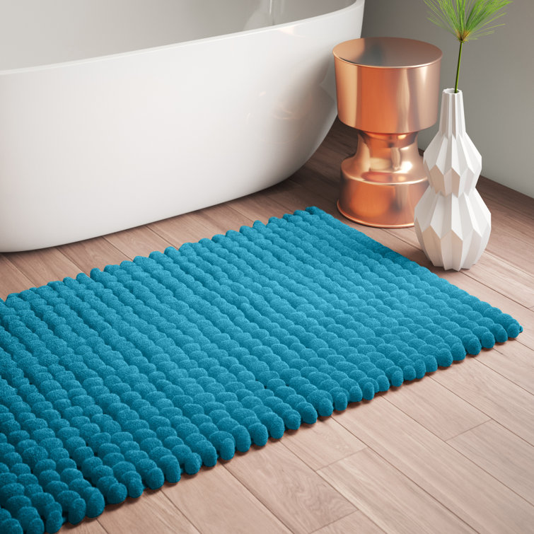 Anti-Skid Cotton and Chenille Bath Rug Blue 50x30 In Long Noodle Loops Anti-Skid Cotton and Chenille Bath Rug Blue 50x30 In Long Noodle Loops