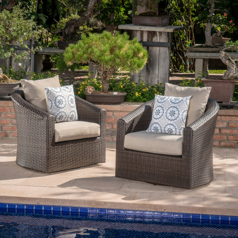 Red Barrel Studio Rdre Outdoor Wicker Swivel Club Patio Chair Rdre Outdoor Wicker Swivel Club Patio Chair With Cushions