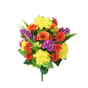 Artificial Blooming Zinnia, Daisy, Lupine with Fillers Mixed Flowers Bush