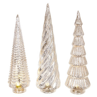 Swirl Christmas Tree Silver Glass Double Tea Light Candle Holder Ornament