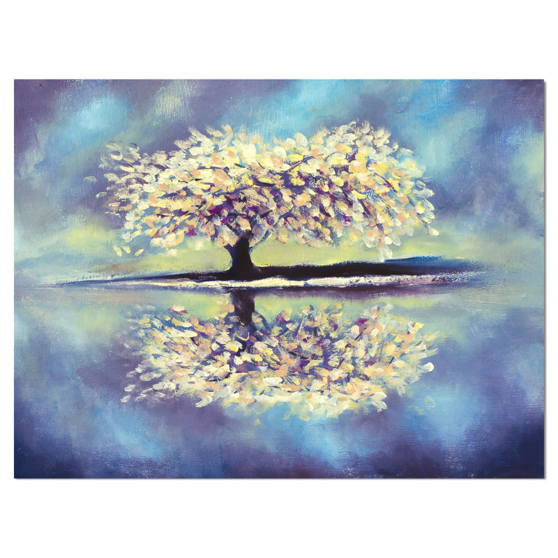 East Urban Home Forest Sakura Reflected In Water On Abstract Oil