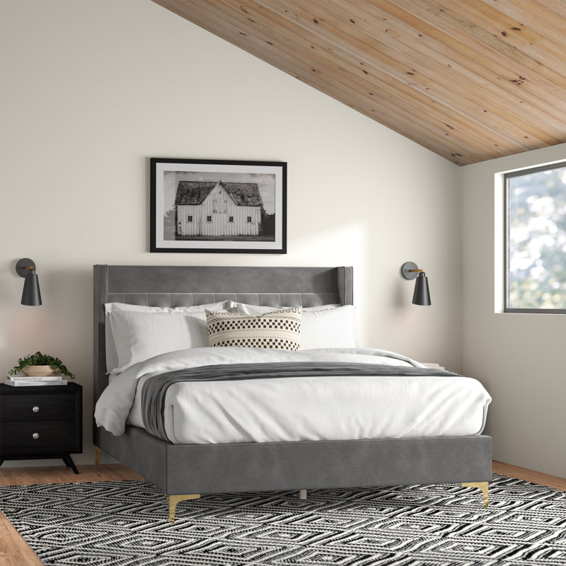 incomplete Leiker Tufted Upholstered Low Profile Platform Bed Size: King, Color: Navy Blue