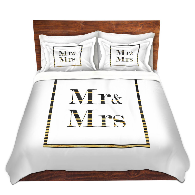 East Urban Home Mr And Mrs Stripe Border Duvet Cover Set Wayfair