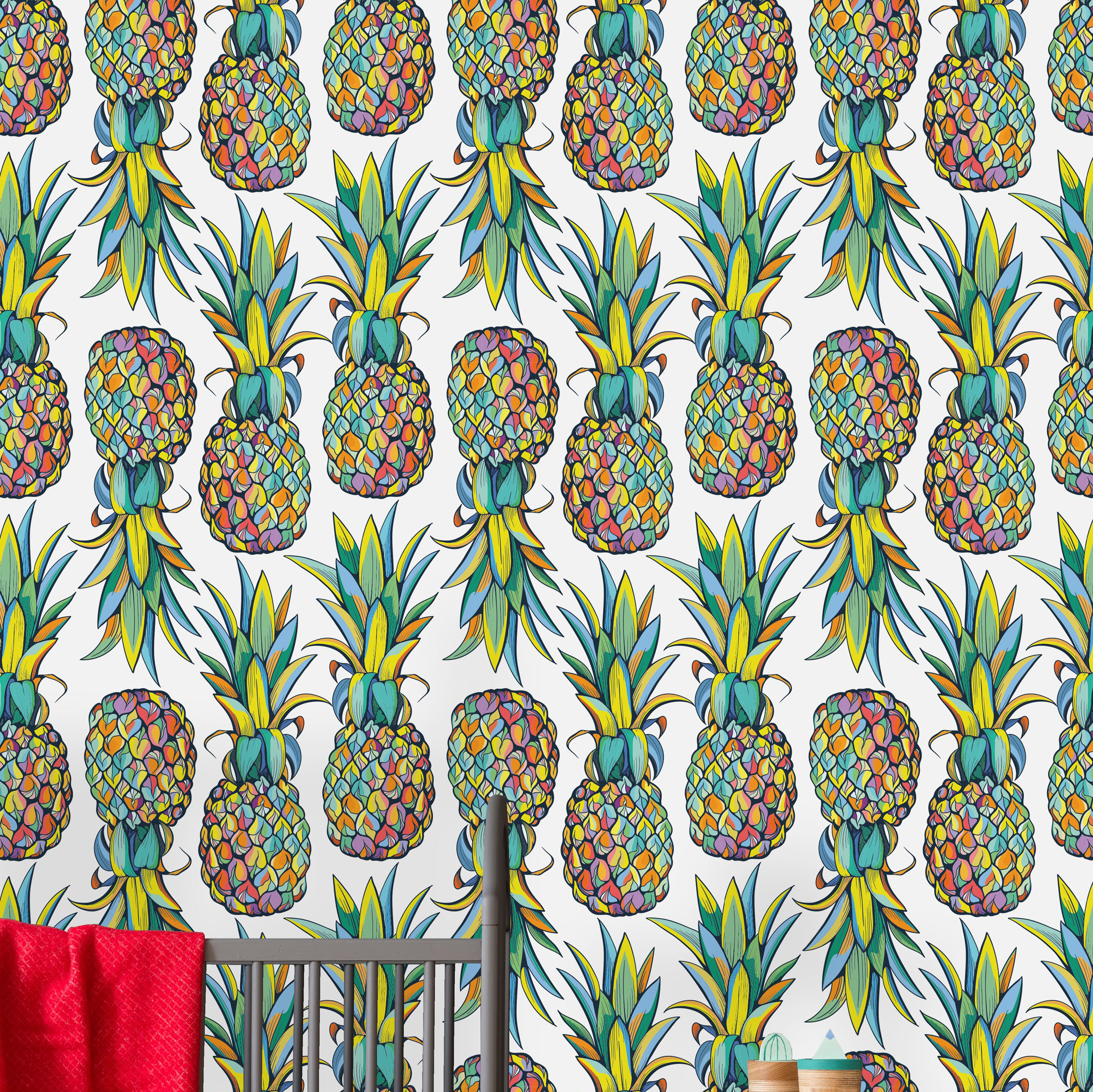 Pineapples and Palm Leaves Removable Wallpaper-Peel and Stick Wallpaper-Wall Mural Self Adhesive Wallpaper