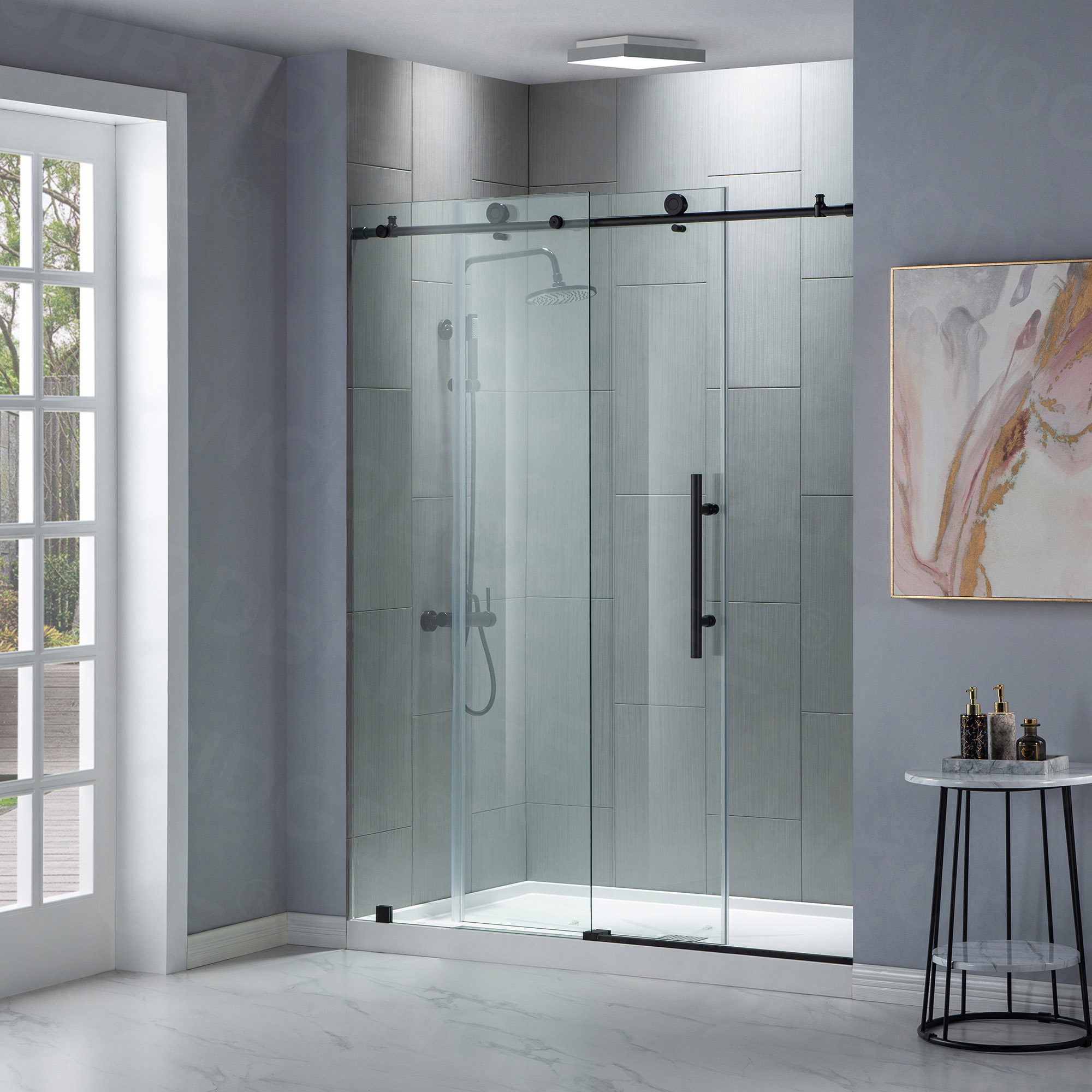 WoodBridge 56" 60" W x 76" H Single Sliding Frameless Shower Door