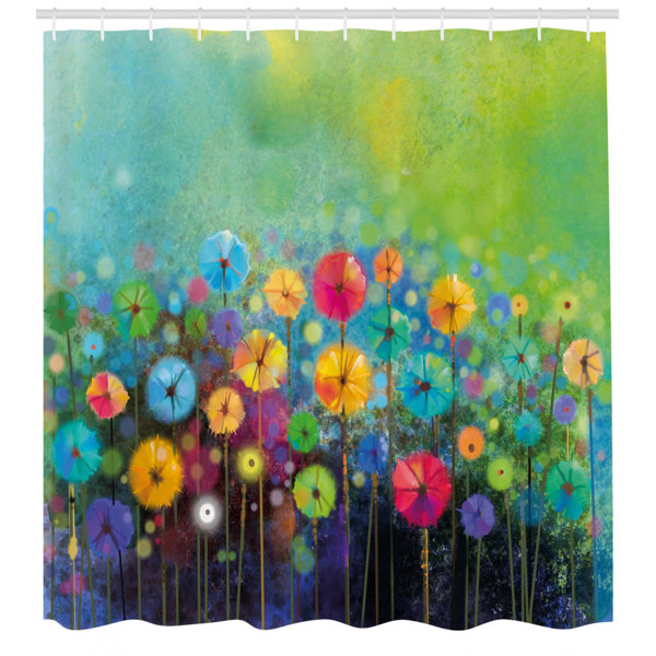 Floral Shower Curtain Colorful Dandelions Print for Bathroom