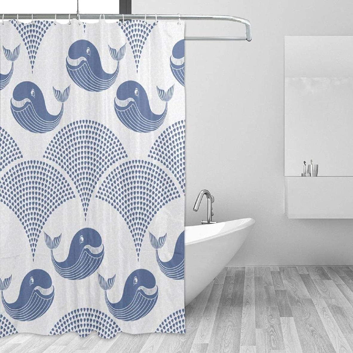 Whale Shower Curtain Whales Pattern Bath Curtain Nautical Ocean Bathroom Decor Waterproof Fabric