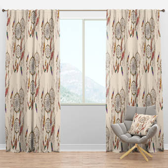 Designart Mid Century Botanical Retro Iv Floral Semi Sheer Thermal Rod Pocket Curtain Panels