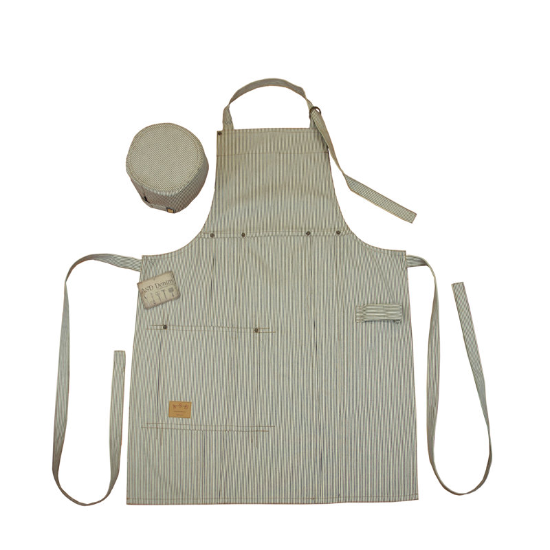Railroad Stripe Denim Bib Apron and Chef's Hat Set