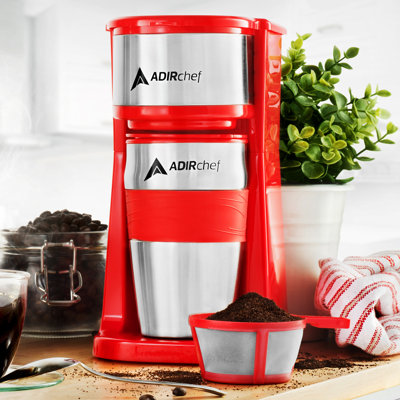 AdirChef  Grab and Go Personal Coffee Maker with 15 oz. Travel Mug  Color: Rose Red