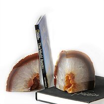 AMOYSTONE Teal Agate Bookends 2-3 lbs & Rose Quartz Book Ends 3-4 lbs for Home Office