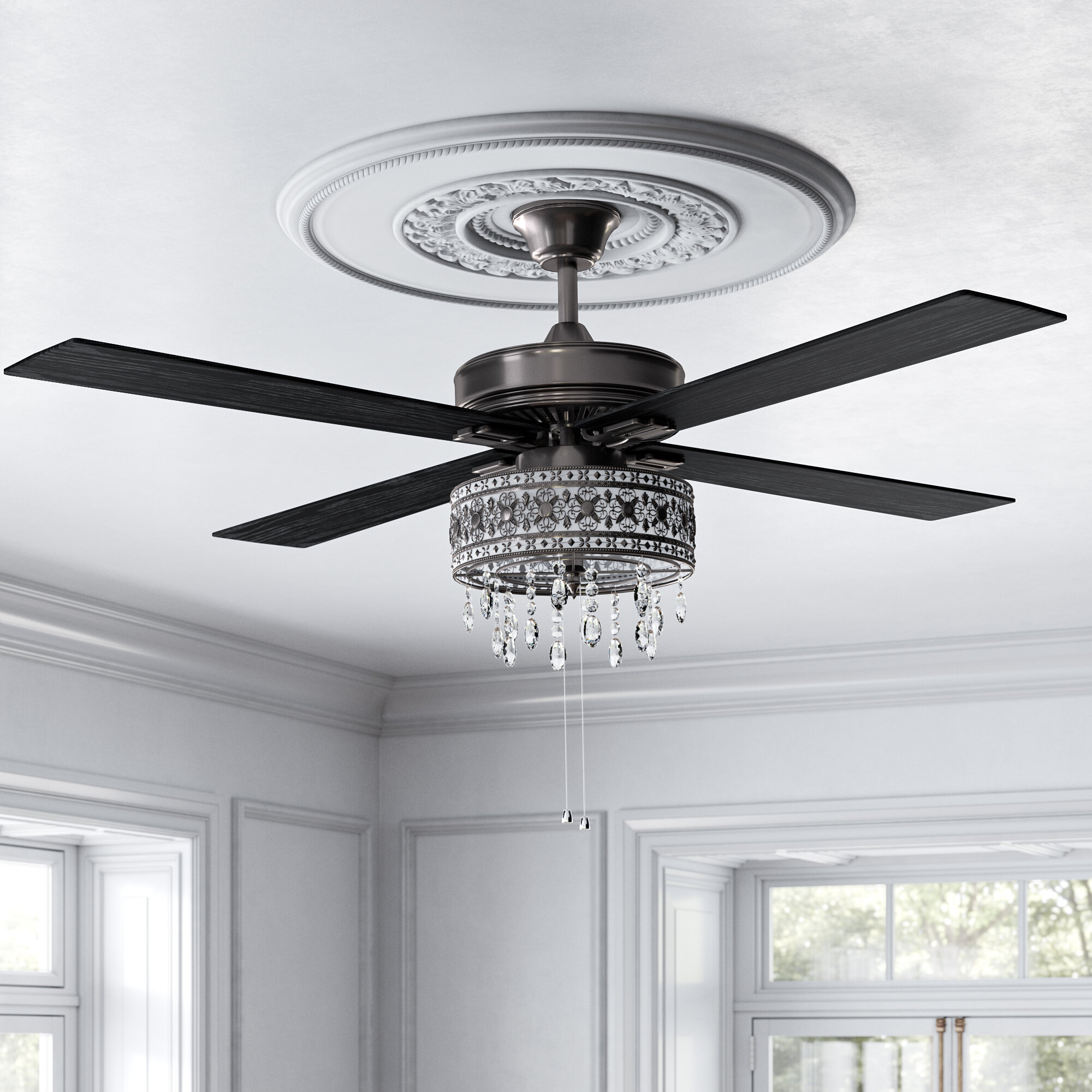 Kelly Clarkson Home 52 Leonie 5 Blade Crystal Ceiling Fan With Pull Chain And Light Kit Included Reviews Wayfair