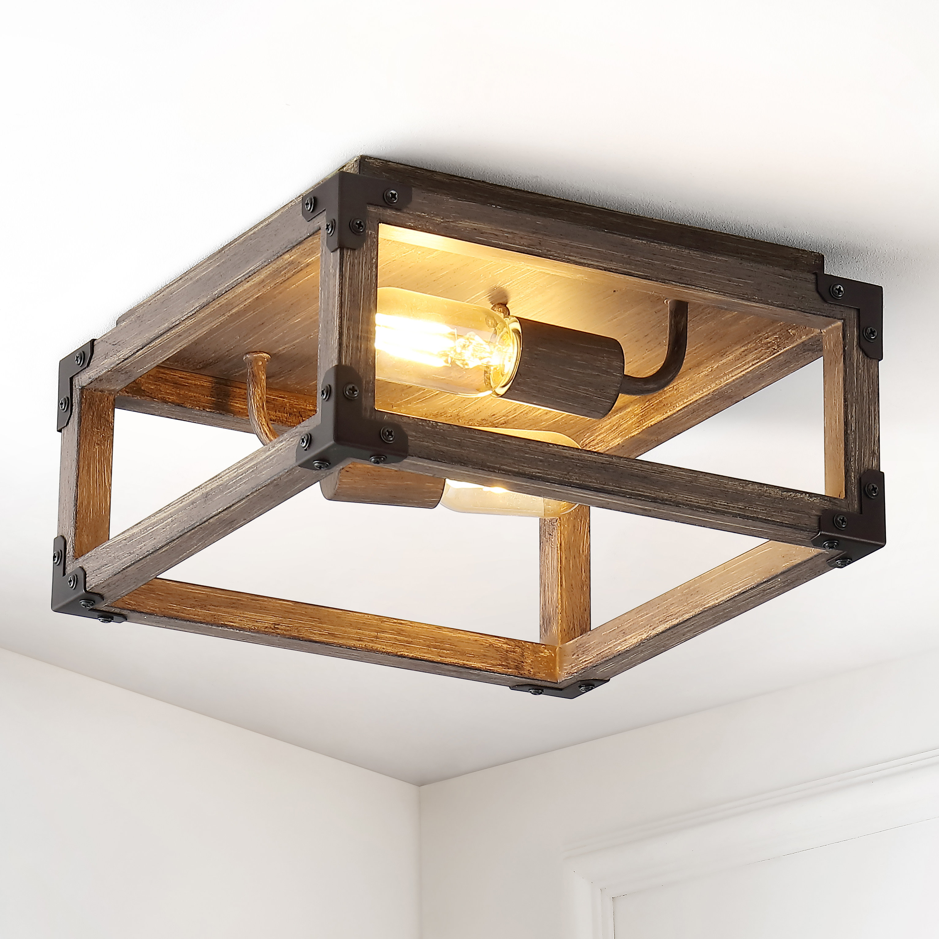 Foundry Select Tomasini 2 Light 11 5 Caged Square Rectangle Flush Mount Wayfair