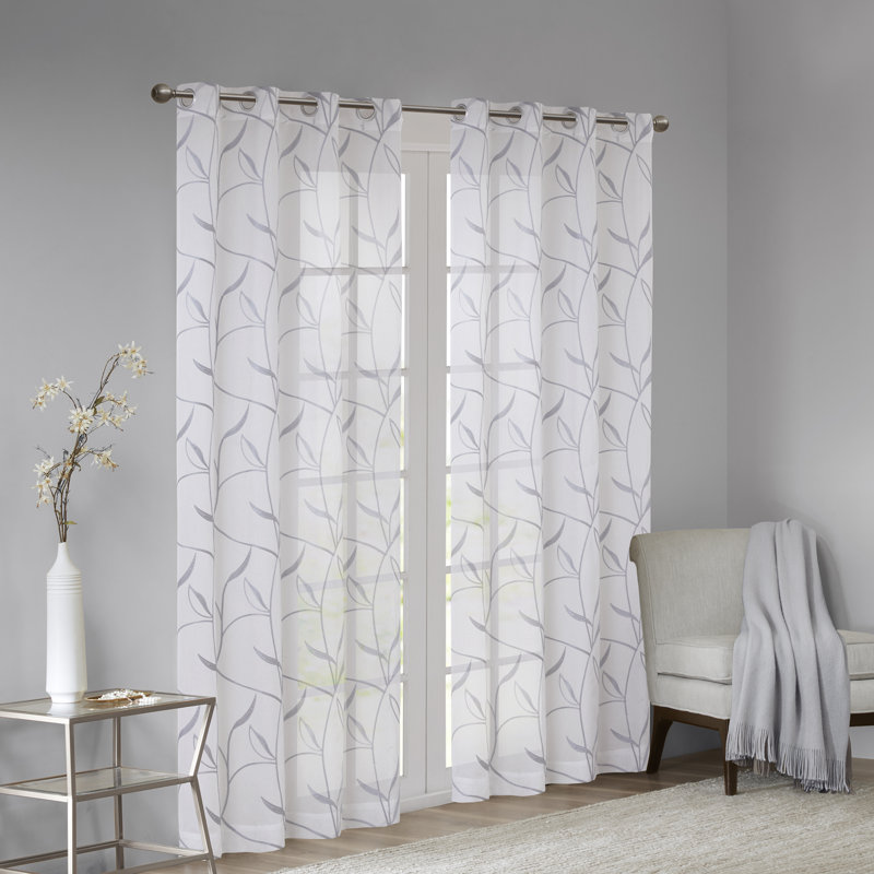 Charlton Home Jayapura Leaf Embroidered Nature Floral Sheer