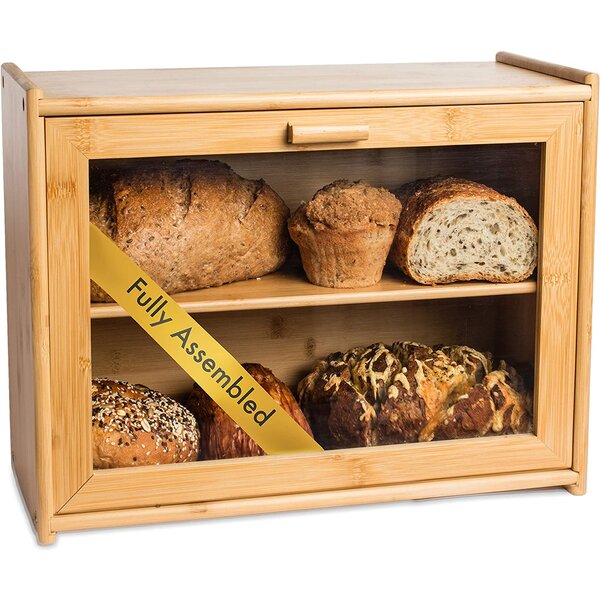 Bamboo Bread Box Vintage Rolltop Bread Holder Large Capacity Bread Storage 