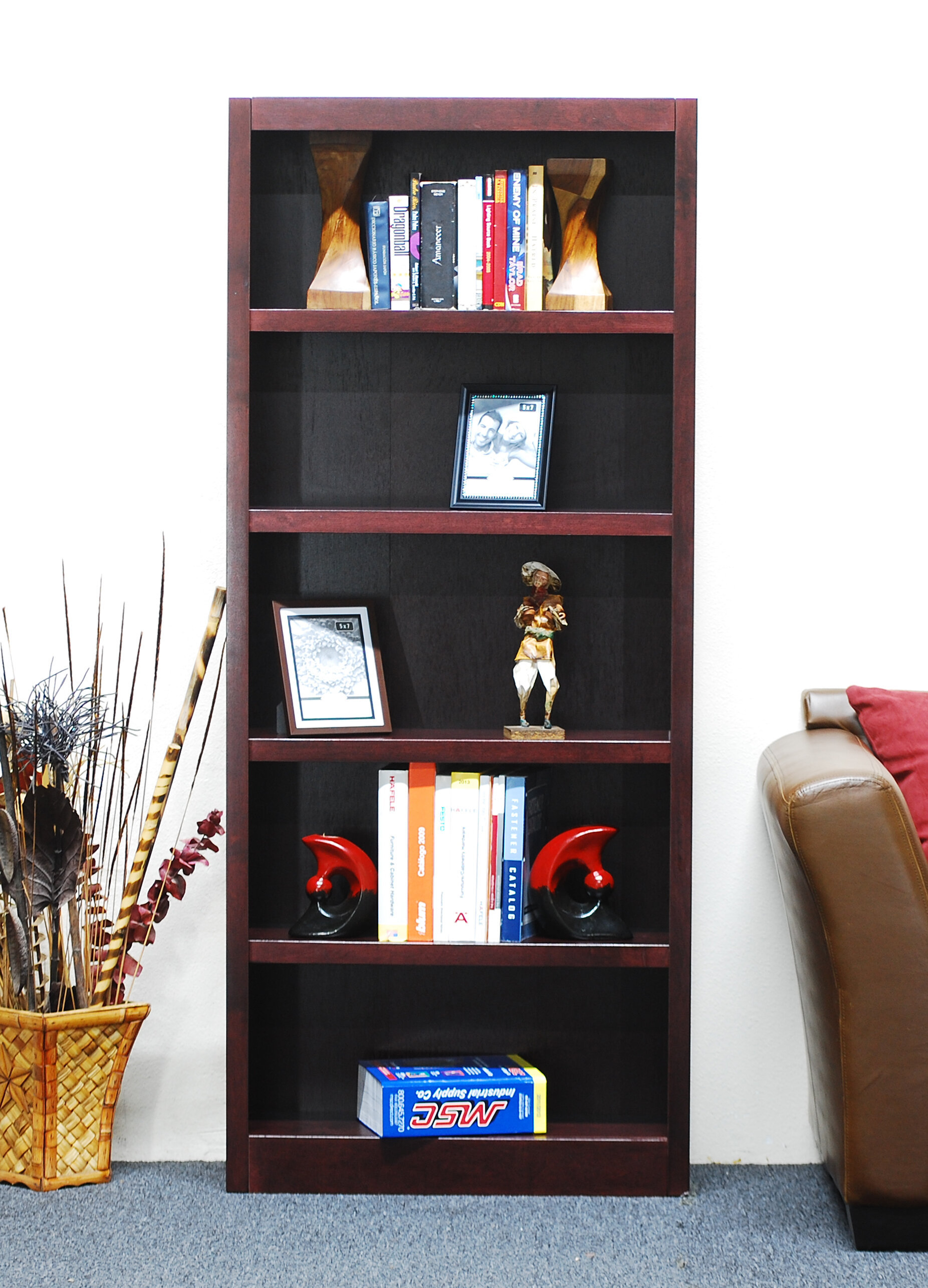 Adjustable 5-Shelf Wood Bookcase Storage Shelving Book Wide Bookshelf Set of 2 