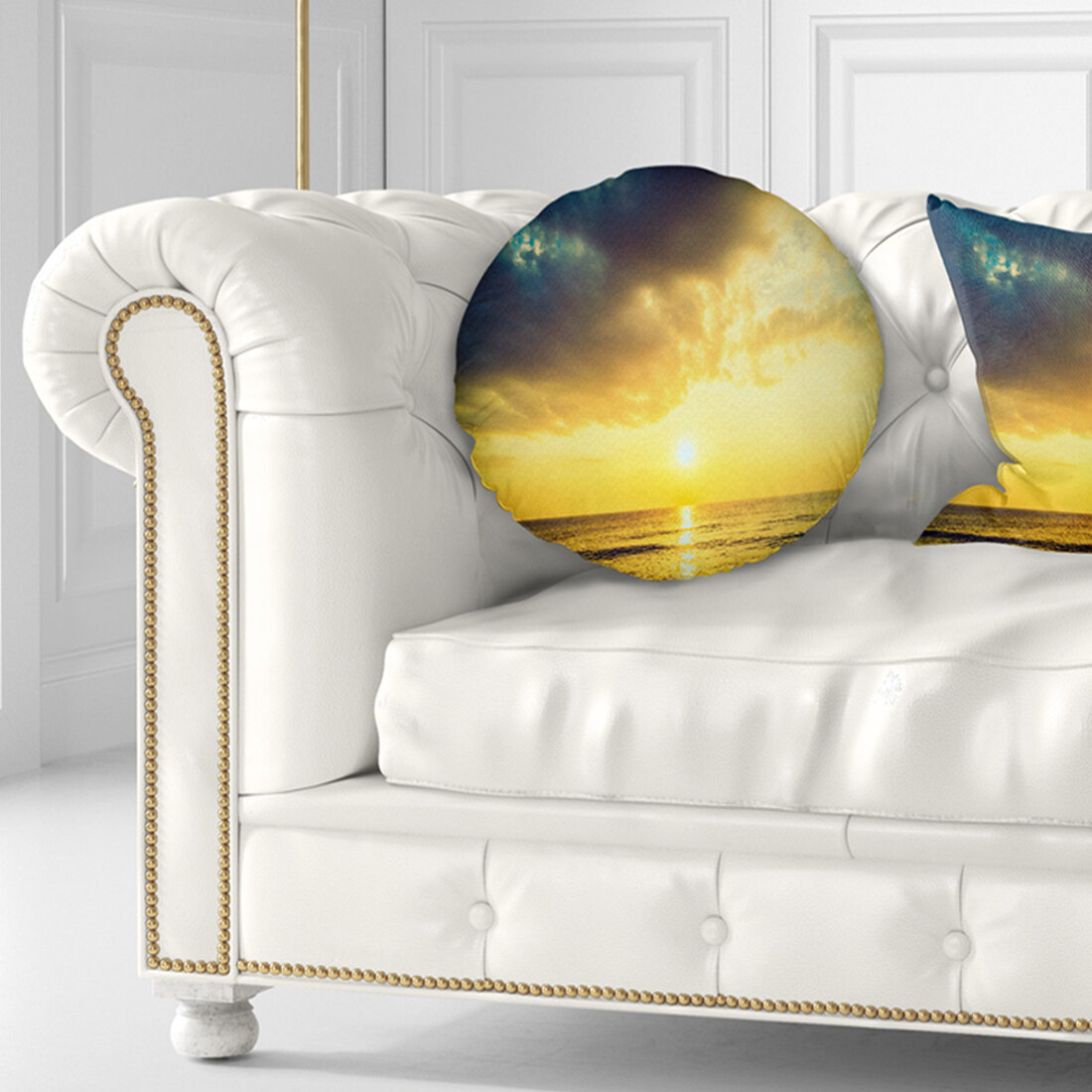 East Urban Home Seascape Yellowish Sky Over Serene Seashore Throw