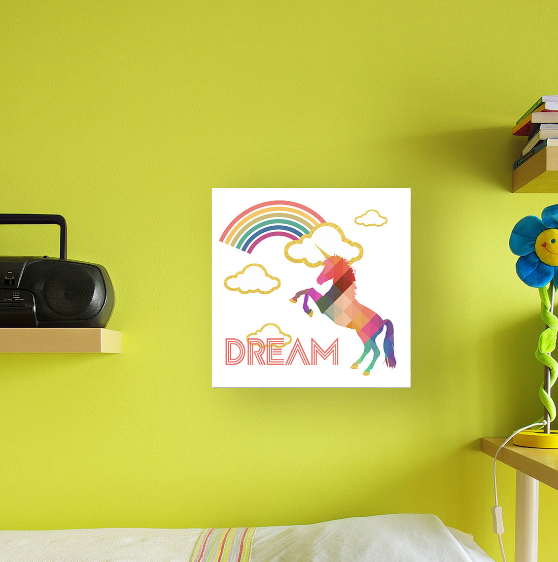 Zoomie Kids 'Dream Rainbow Golden Unicorn' Wall Art Wayfair