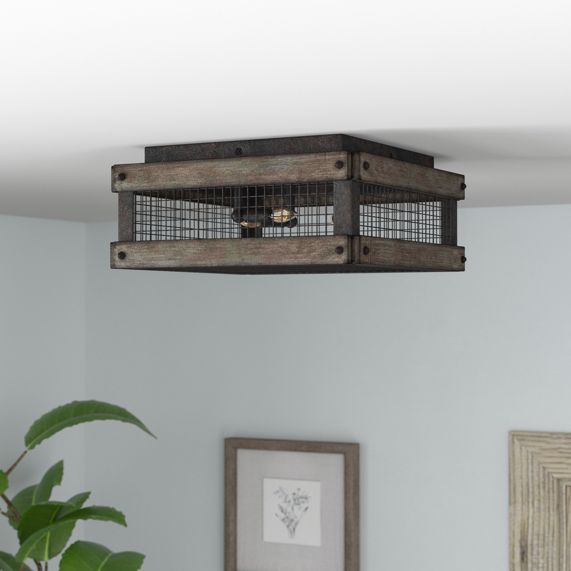 Rectangular Flush Mount Kitchen Light Things In The Kitchen   Aadil 3 Light Caged Square Rectangle Flush Mount 