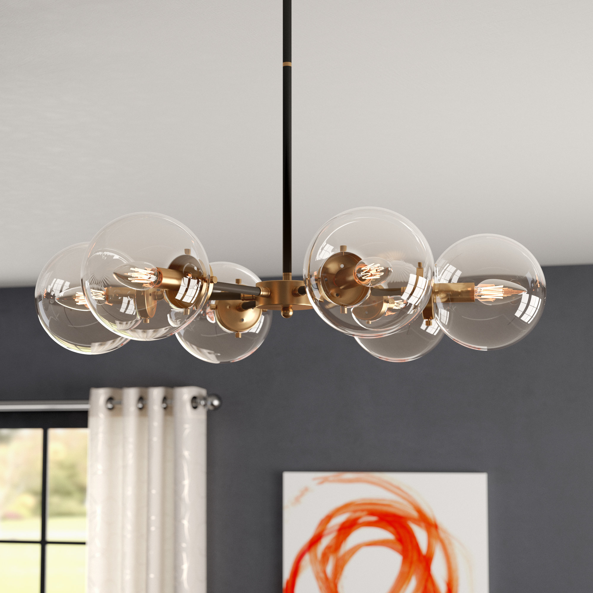6 Light Sputnik Drum LED Chandelier with Hand Blown Glass Accents 6 Light Sputnik Drum LED Chandelier with Hand Blown Glass Accents