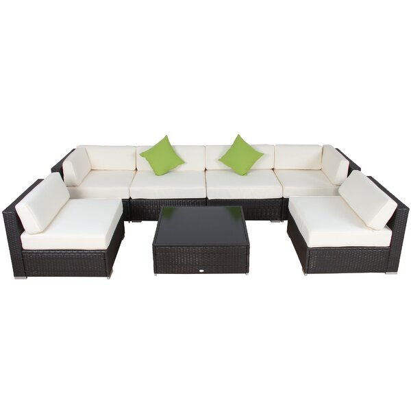 Smithville 9 Piece Rattan Sectional Seating Group with Cushions
