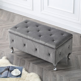 Go to store & view more images House of Hampton Yousef Crystal Tufted Faux Leather Storage Bench