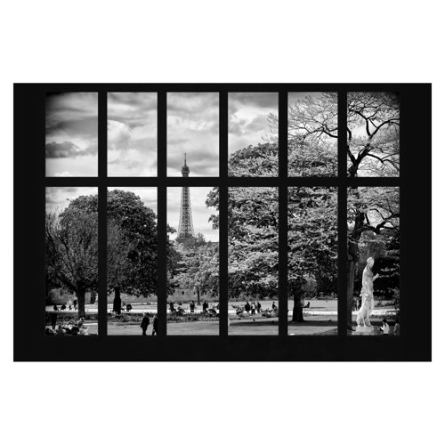 Window Over Eiffel Tower Park Paris 2.9m x 4.32m Textured Matt Peel & Stick Wall Mural East Urban Home