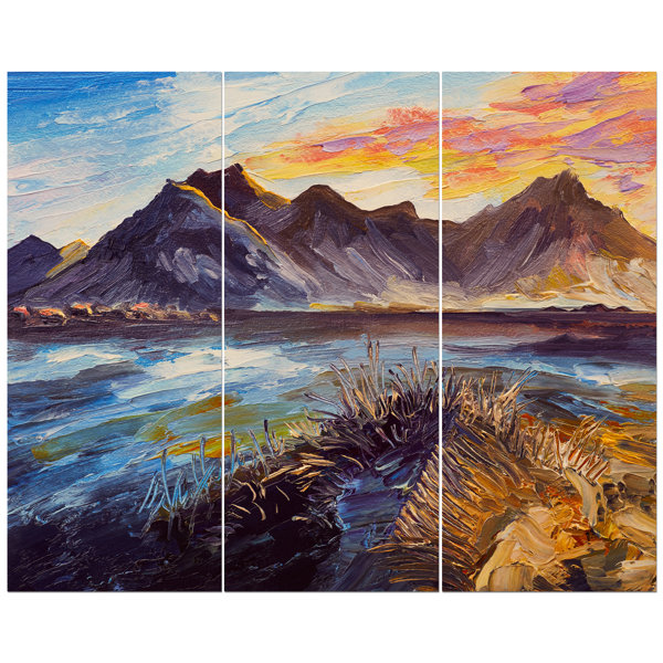East Urban Home Mountain Pink Sunset Oil Painting Print Multi