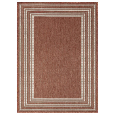 Nicole Miller New York Patio Country Layla Modern Border Indoor/Outdoor Area Rug, Terracotta/Ivory