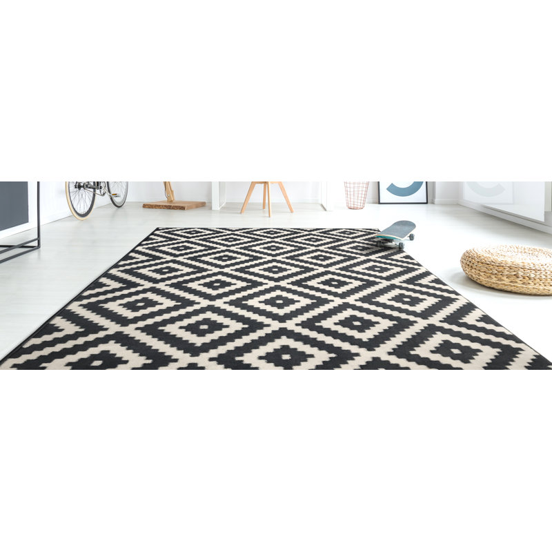 Wrought Studio Dagenham Washable Moroccan Monochrome Dark Gray Beige Area Rug Reviews Wayfair