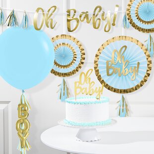Blue baby foot garland for baby shower nursery decoration and Happy Birthday Decor No DIY required welcoming newborn