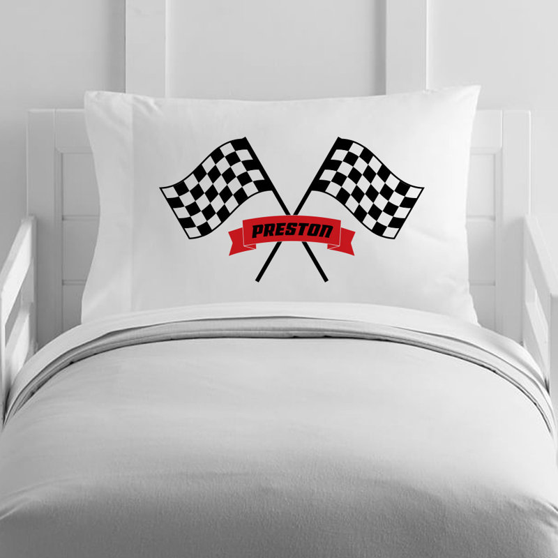 4 Wooden Shoes Personalized Checkered Racing Flags Toddler Pillow