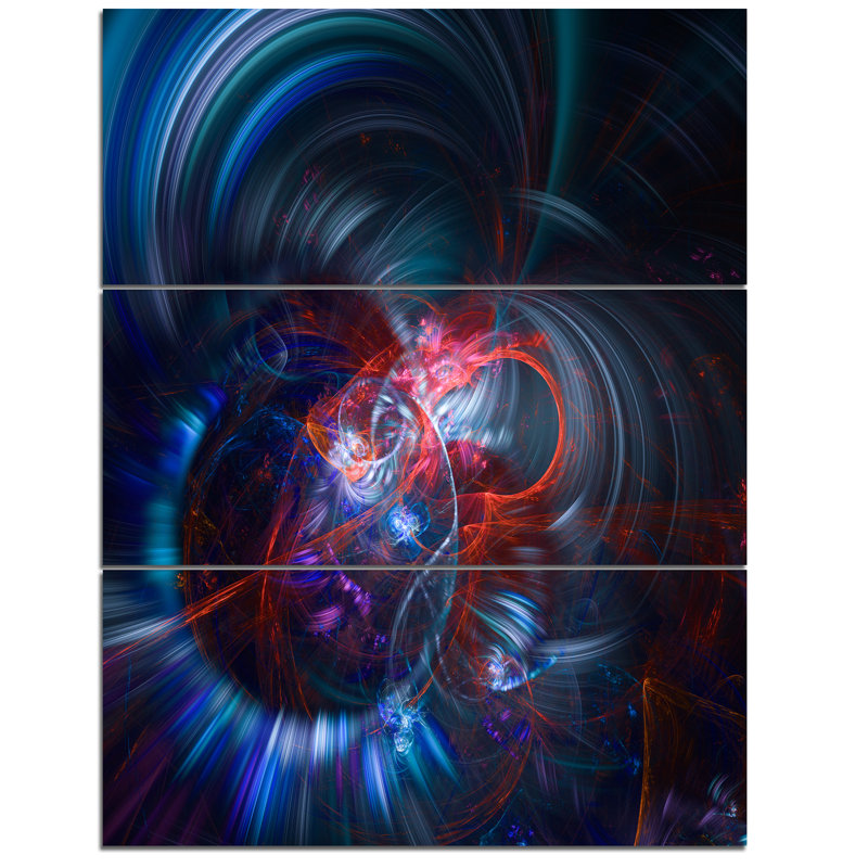 Designart Light Blue Fractal Flower In Dark 3 Piece Graphic Art On Wrapped Canvas Set Wayfair